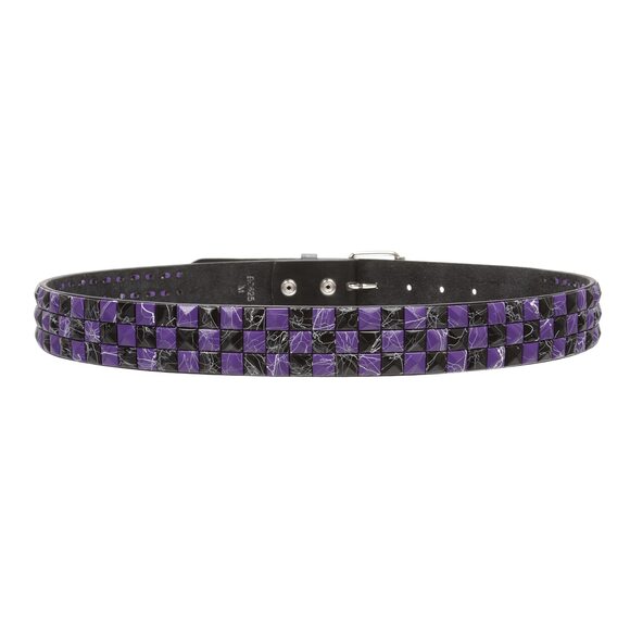 5499 Snap On 1 1/2"-38mm Checkerboard Punk Rock Studded Belt, Purple/black Xs - Picture 4 of 5